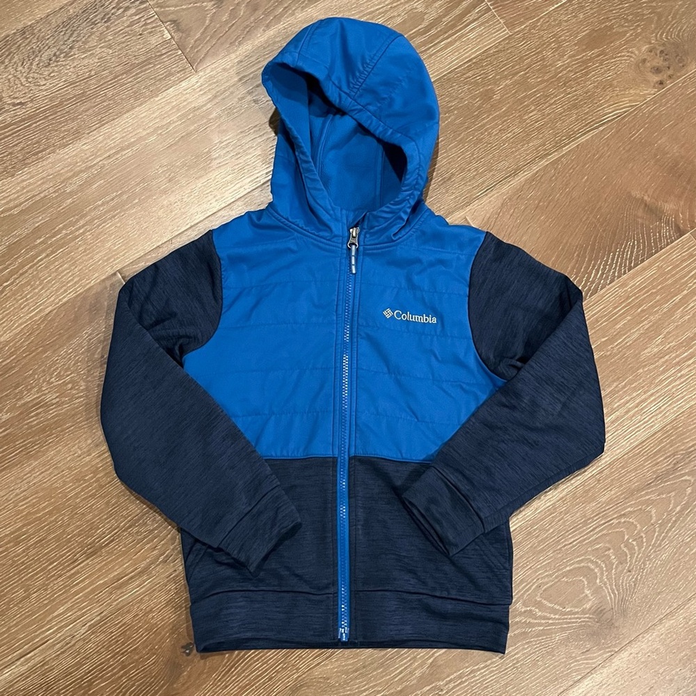 Columbia Fleece Lined Full Zip-Up Hoodie Navy Blue Sweater Kids Size S (8)